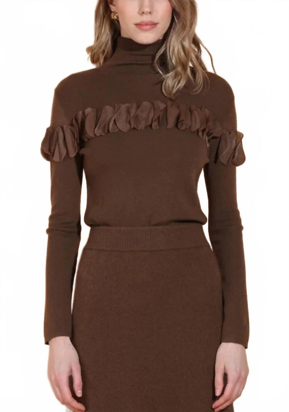 NEW JESSIE LIU women's merino wool sweater in brown
